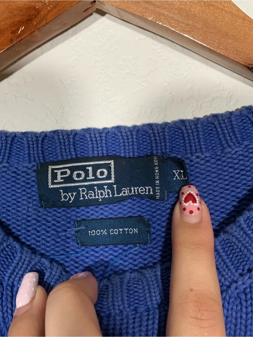 Vintage Polo Ralph Lauren Crewneck Knit Sweater Blue Heavy Cotton Mens XL